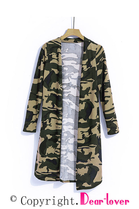 Print Colorblock Long Cardigan